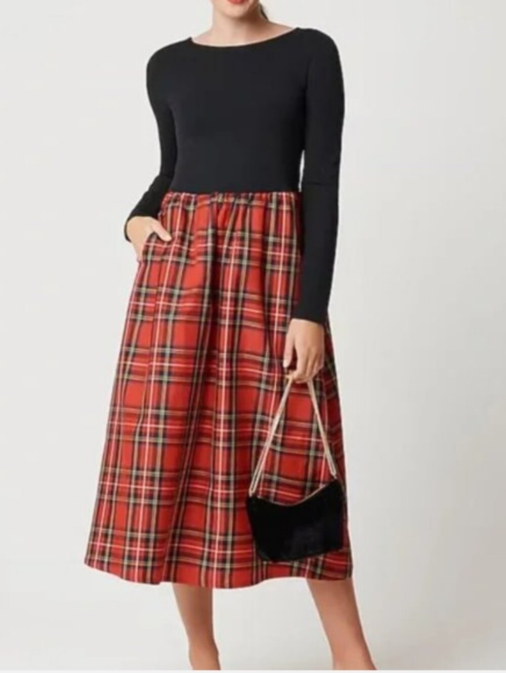 J Crew Factory Long-sleeve knit tartan mixy dress CP789 Size XS